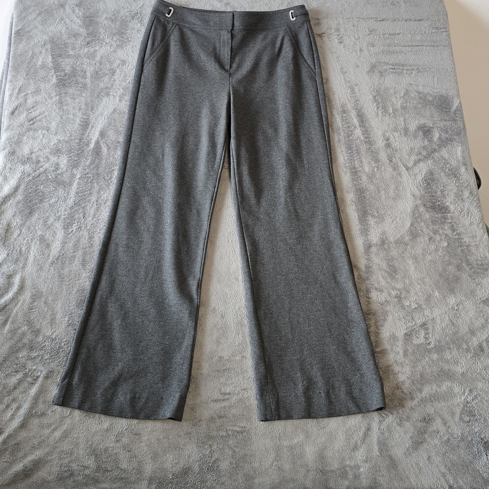 St. John Trousers Size 8 Gray Wool Wide Leg Preppy City Classic Dress Pants